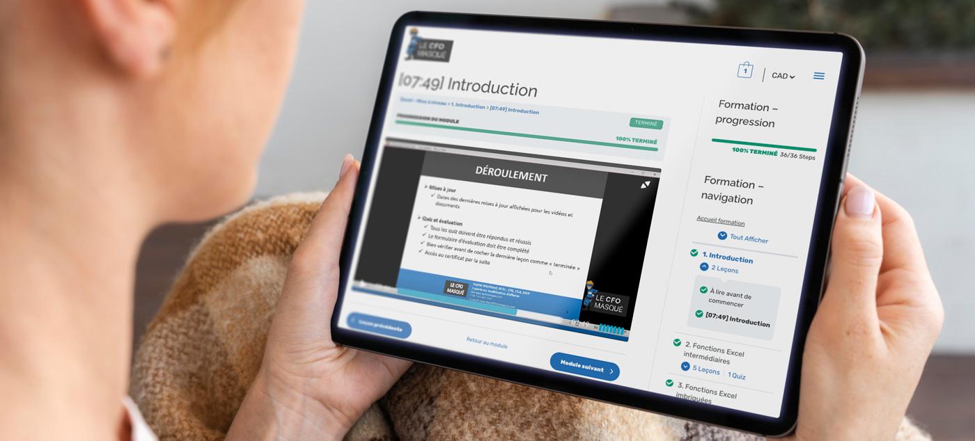 Le CFO masqué offre des formations en ligne. Unik Web s’est assuré d’optimiser l’expérience utilisateur, peu importe la plateforme ou le navigateur utilisés.